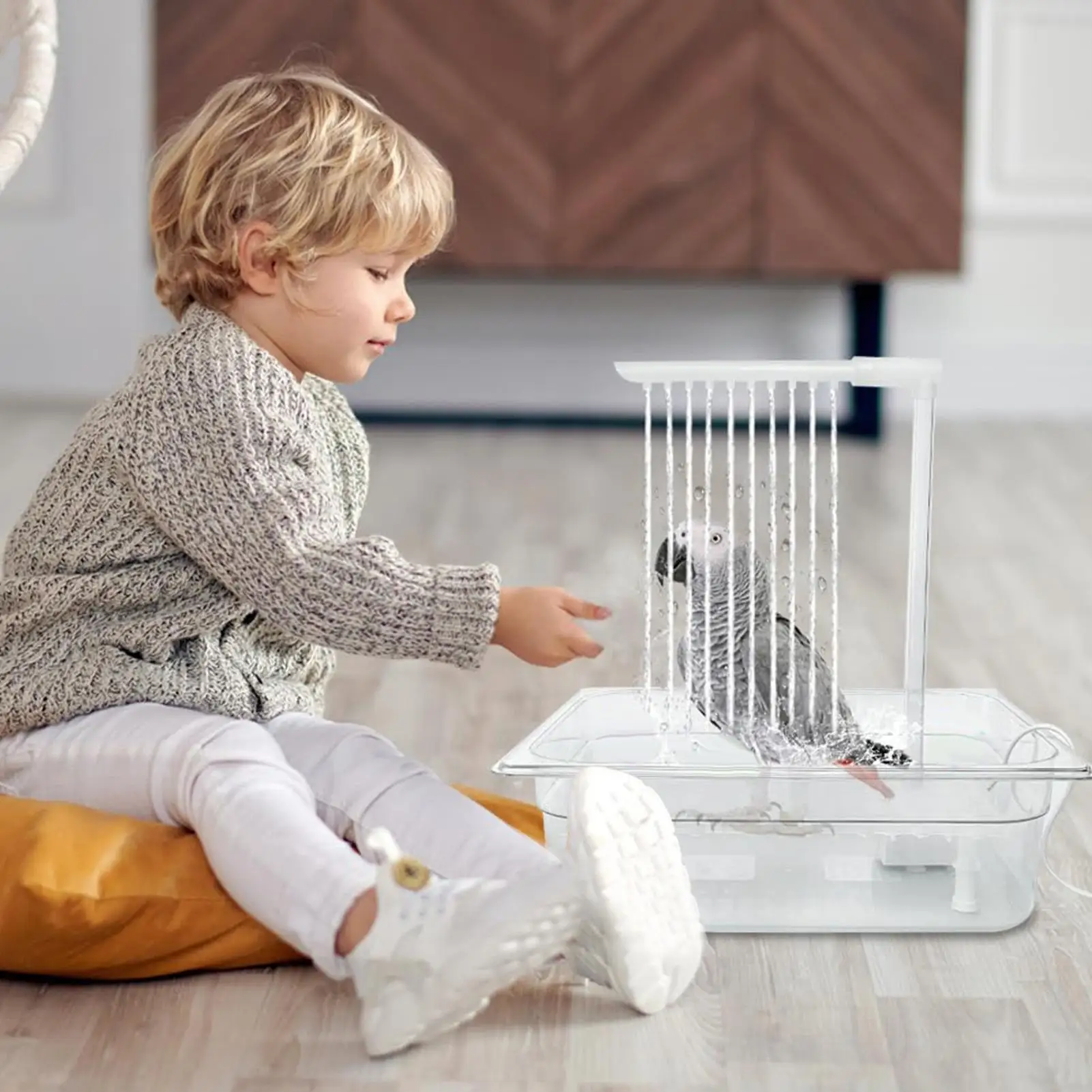 

Parrot Automatic Bathtub With Shower USB rechargeable Parrot Bathtub Bird Bath Shower Fountain Grooming Tub Cage Accessories