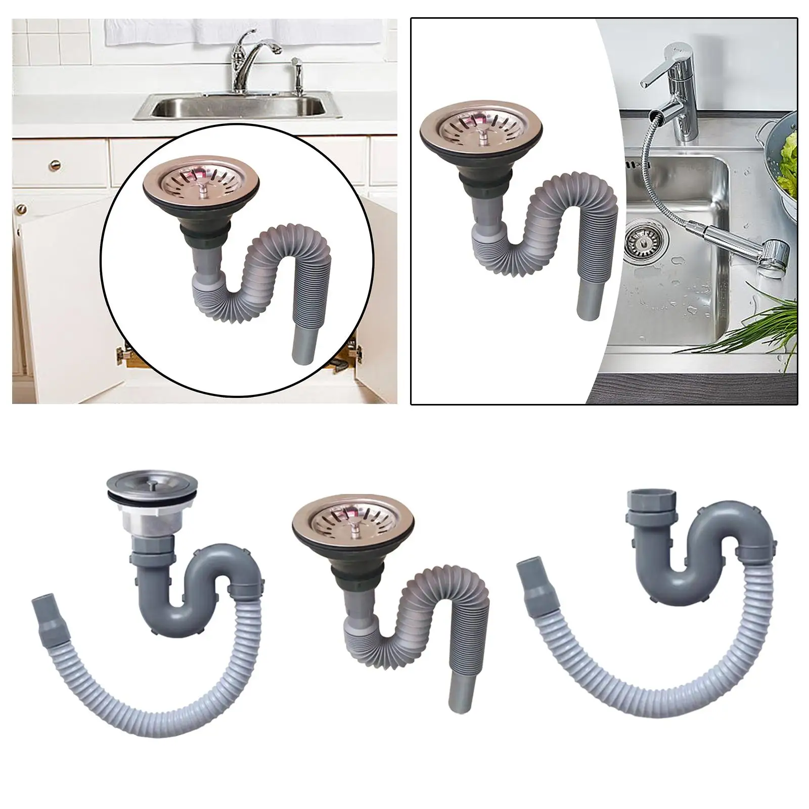 Kitchen Sink Drain Pipe Deodorant Easy to Install Sturdy Fittings Drainage System Sewer Tube for Bathtub Salon Bathroom Sinks