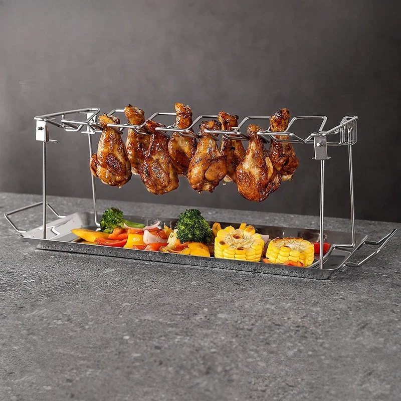 14-Piece Folding Stainless Steel Roasted Chicken Drumsticks Plate Outdoor Barbecue Grill Carrying Chassis Grill Rack