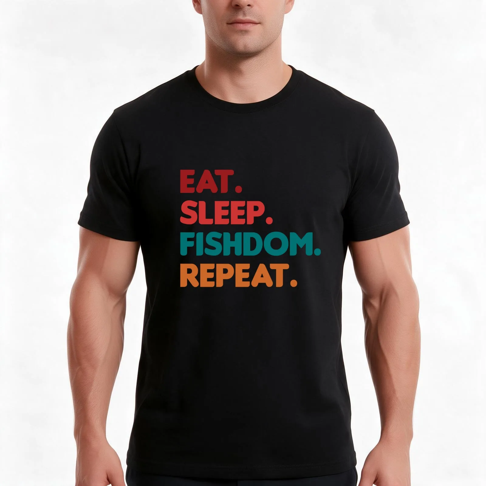 Eat Sleep Fishdom Repeat Cool Funny T-Shirt, Summer Casual Cotton Tee, Oversized Streetwear Tops, Vintage Graphic Print
