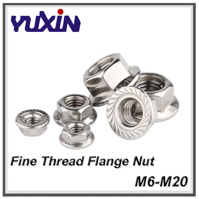 DIN6923 M6x0.75,M8x1.0, M10x1.0/1.25, M12x1.25/1.5 M14x1.5 Fine Threaded Hexagon Hex Head Serrated Spinlock Flange Nuts Lock Nut