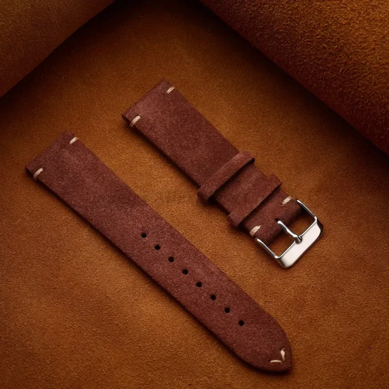 Genuine Suede Leather Watch Strap Vintage Brown Watchband 14mm 16mm 18mm 20mm 22mm Quick Release WatchBand Wristband Accessories