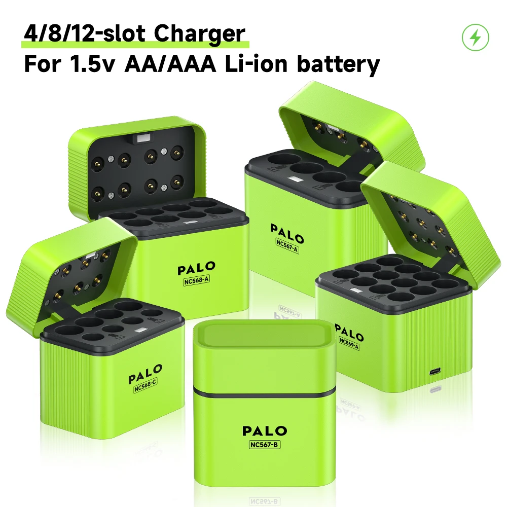 4/8/12 Fächer 1,5V AA + AAA Lithium-Ionen LED-Licht Smart Flip-Top-Ladegerät für 1,5V 2A AAA Li-Ionen-Akkus
