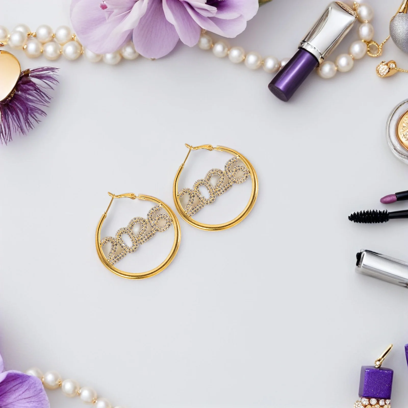 

Glitter Rhinestone Hoop Earrings For Women Dazzling 2026 Number Festive Jewelry New Year Graduation Prom Party