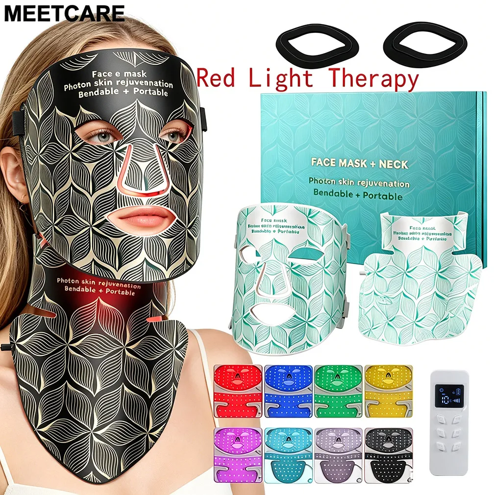 Masque de luminothérapie rouge ou ensemble LED visage et cou avec 120 perles LED, 8 couleurs, infrarouge proche, pour raffermir la peau et contrôler le sébum