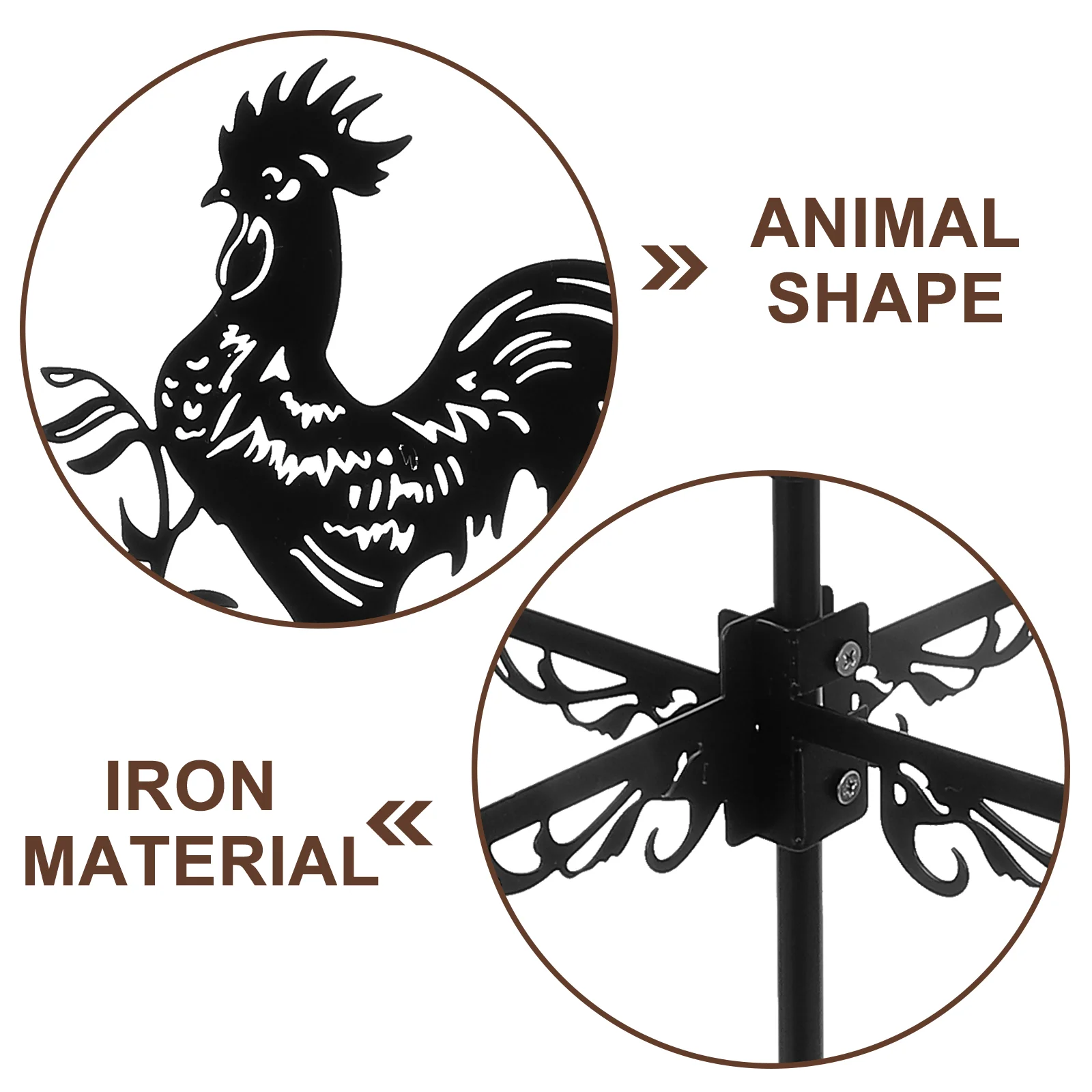 Farm Yard Metal Wrought Iron Big Rooster Roof Decoration Weather Vane Indicator Sign for Outdoor Mount Wind Direction Farmhouse