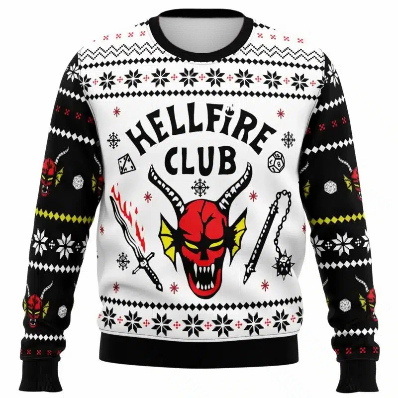 Bruto Navidad Hellfire Club Demon gráfico pulóver hombres mujeres fanáticos de la película Casual manga larga fiesta de vacaciones 2025 nuevas camisetas de moda