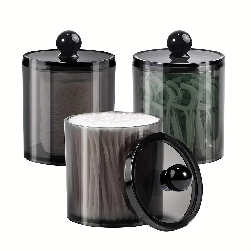 2/3/4 Pack Dispenser Jars Bathroom Jar 10 oz Black Plastic Holder Storage Box for Cotton Ball Swab Cotton