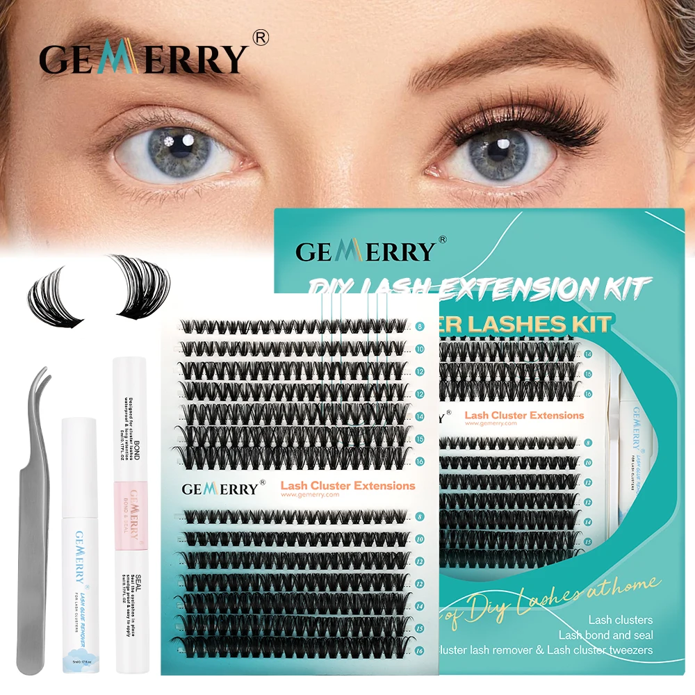 

Gemerry 50P Eyelashes Extension Kits 280pcs Lash Clusters Lash Bond And Seal Lash Glue Remover And Lash Tweezer Makeup Supplies