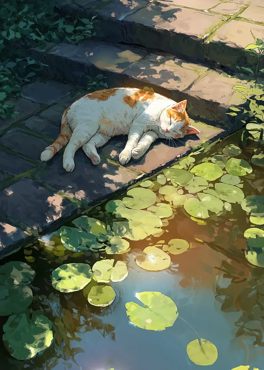 Affiches de chat noir d'étang moderne, dessin animé d'étang de lys, imprimés modernes de natation d'