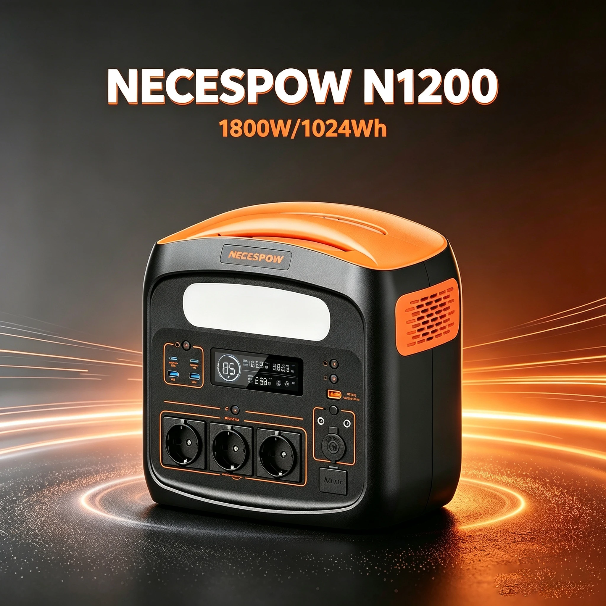 NECESPOW N1200 Tragbare Outdoor-Stromstation 1800W Solargenerator Reine Sinuswelle für Camping, Wohnmobil, Roadtrip, Outdoor-Abenteuer, Notstromversorgung
