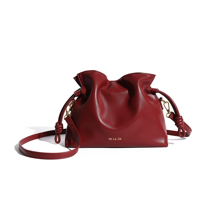 PU Drawstring New Shoulder Bags High Quality Lightweight Fashion Versatile Solid Color Sewing Thread Women's Crossbody Bags