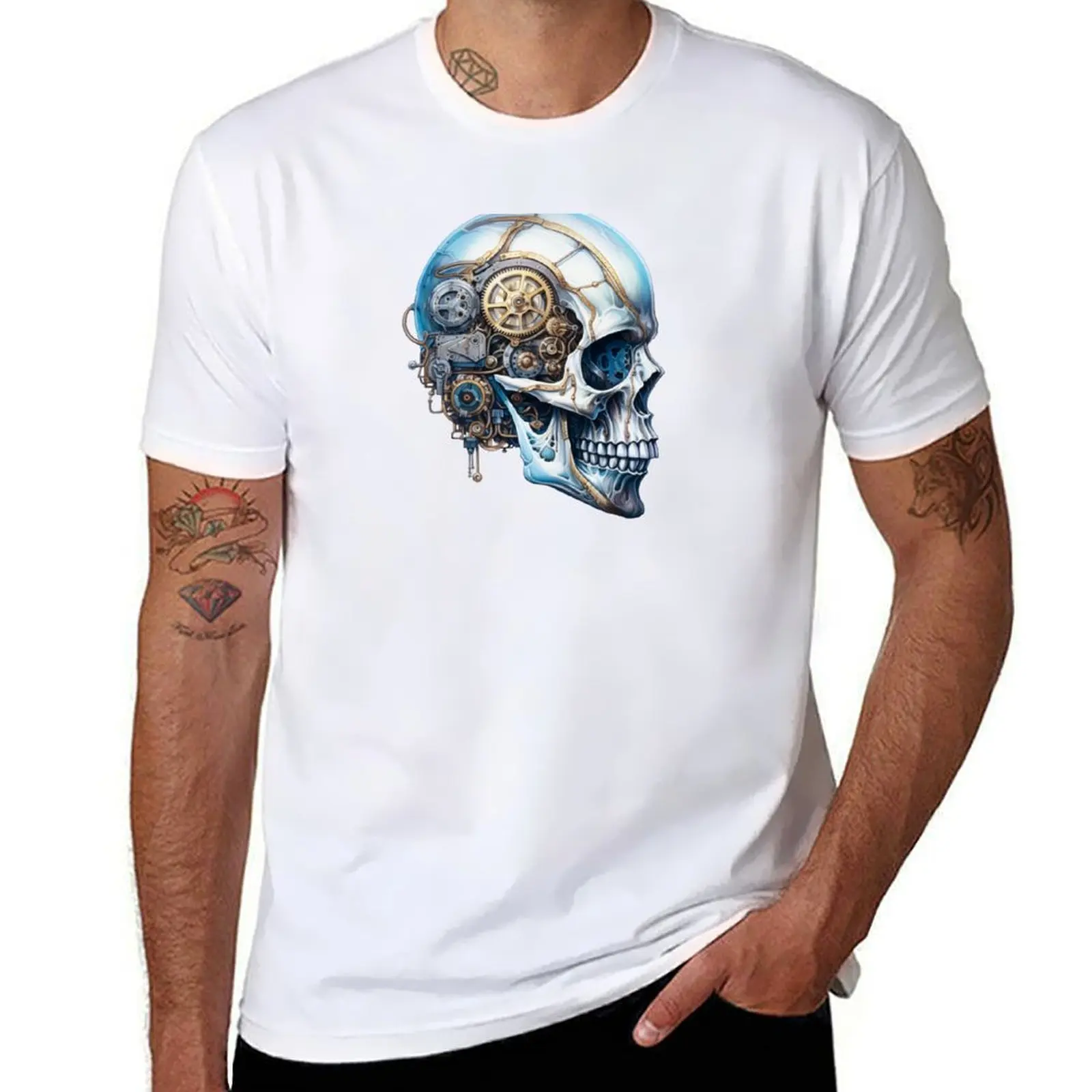 

Steampunk Skull with Clockwork Gears T-Shirt man t shirts for men casual T-Shirt