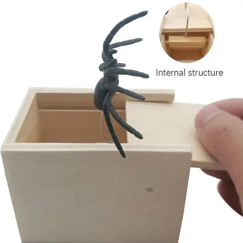 Wooden Prank Trick Halloween Horror Props Home Office ​Trick Spider Scare Box Wooden Hidden Box Fun Game Prank Trick Friend Toys