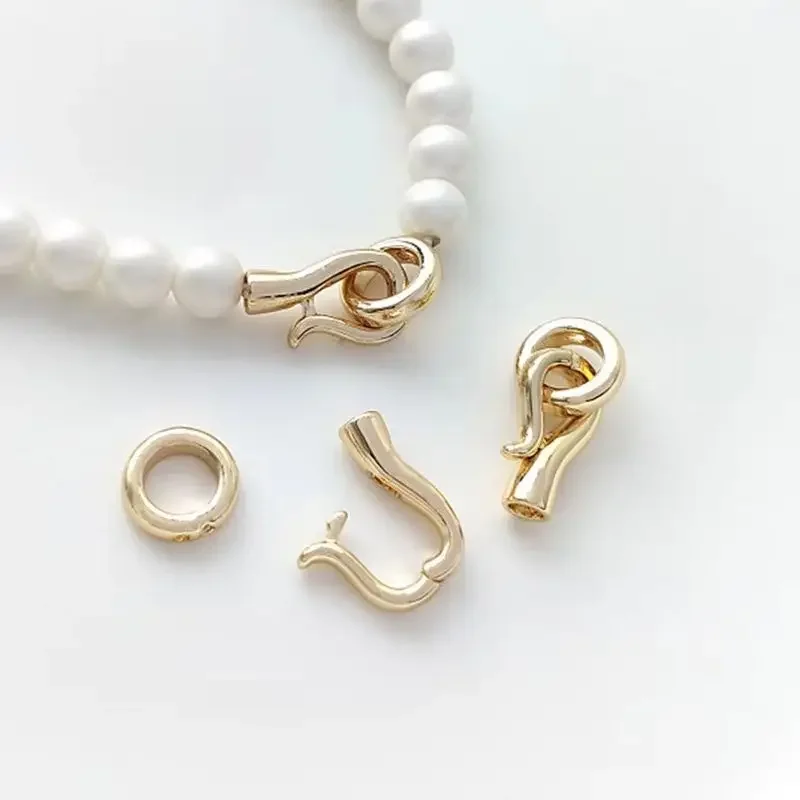 

14K goldfish hook shaped circular pearl clasp handcrafted necklace bracelet jewelry connection buckle closure buckle
