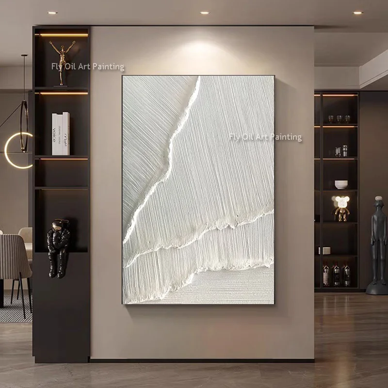 Handmade Beige And White Wave Knife Thick Oil Painting On Canvas Abstract Texture Wall Art New Design Artwork For Room Decor
