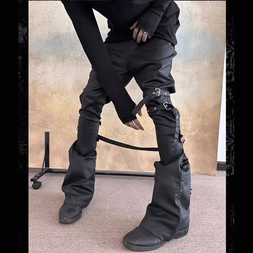 Firmranch New Black Oil Wax Jeans For Men/Women Punk Streetwear Skinny Bootcut Denim Pants Slim Fit Motorcycle Biker Trousers