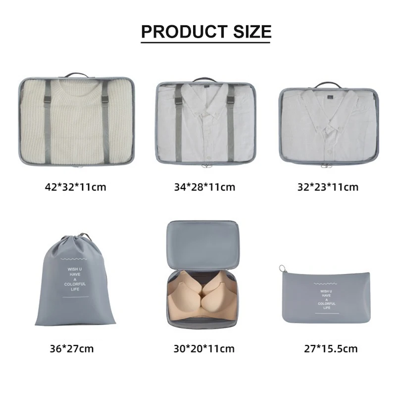 6PCS Travel Clothing Organizer Bag Set Portable Luggage Organizer Pouch Bag Large Capacity Waterproof Suitcase Packing Cubes Set