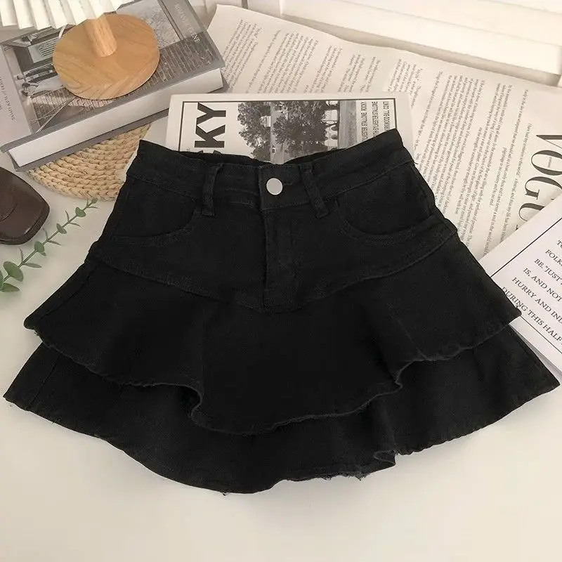 Girls Kids Stretch Denim A Line Skirt Puffy Layered Mini Skirt Summer 2026 Korean Style Fashion Casual Party School Wear