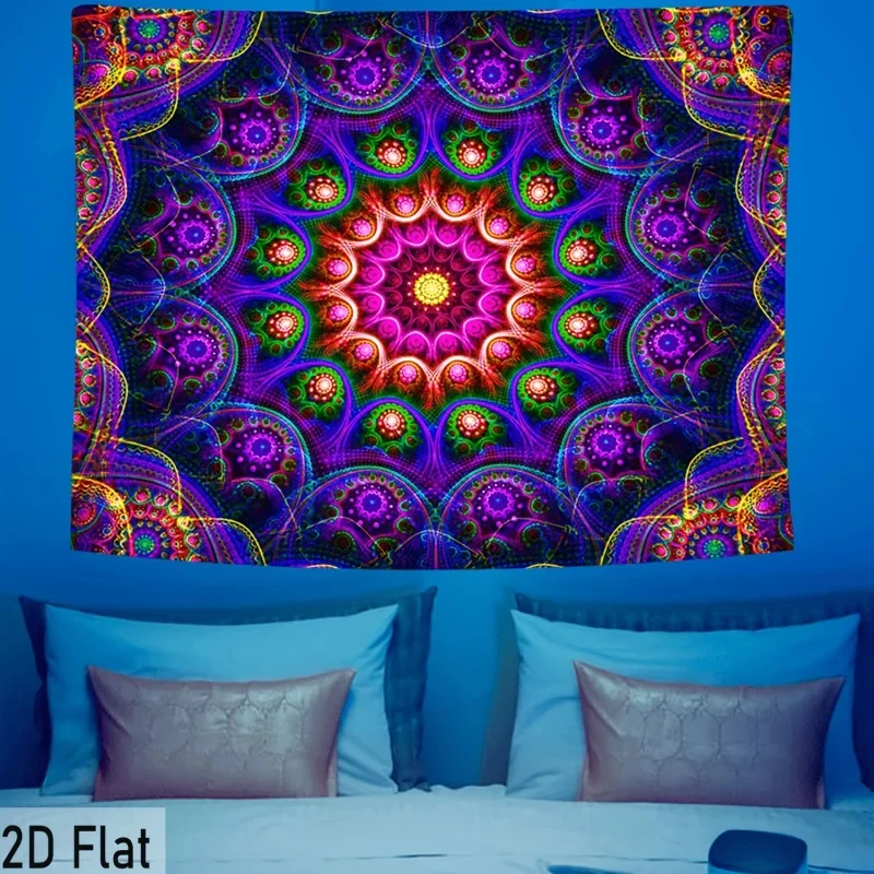 VIKAMA Blacklight Mandala Tapestry, UV Reactive Psychedelic Wall Hanging for Bedroom, Living Room, Dorm & Hippie Party Decor