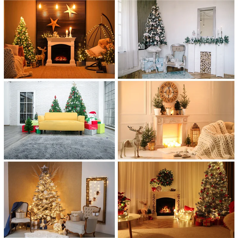 

Christmas Indoor Theme Photography Background Christmas tree Fireplace Children Portrait For Photo BackdropsYXSD-09