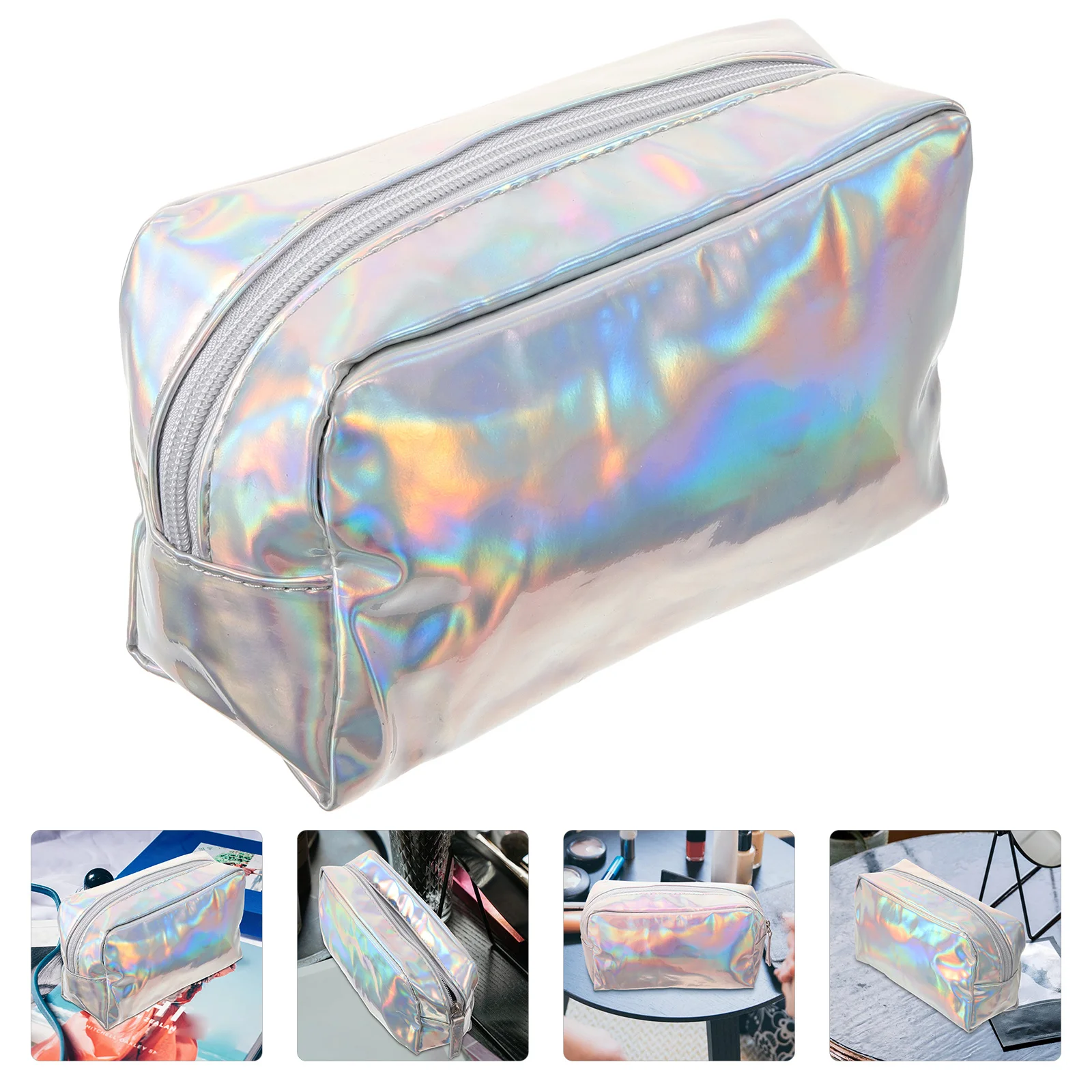 

Laser Bag 1Pcs Waterproof PVC Pouch Travel Makeup Organizer Case Silver Random Style Anti-Slip Durable Gift