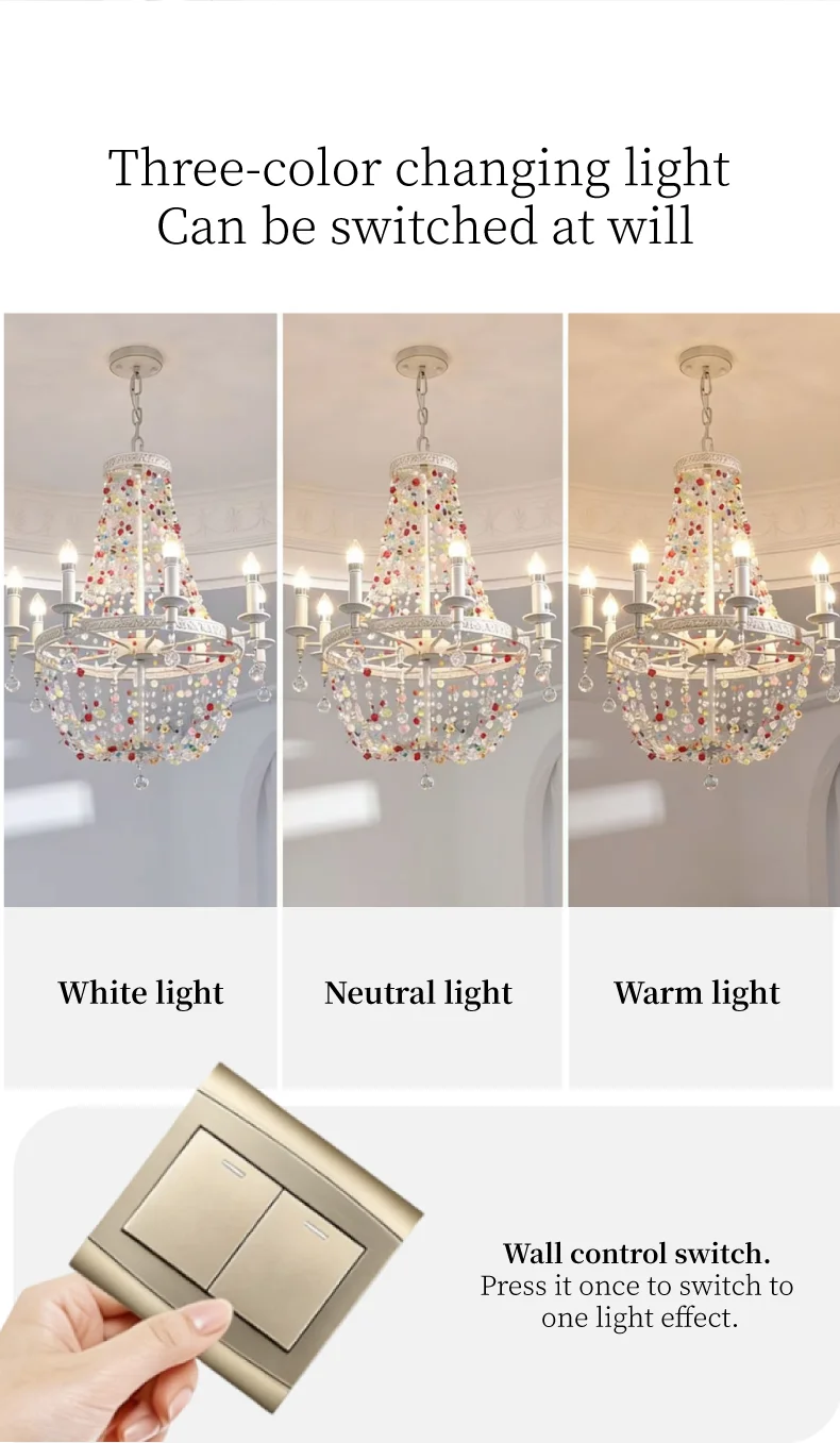 French Colorful Crystal LED E14 Pendant Light American Retro