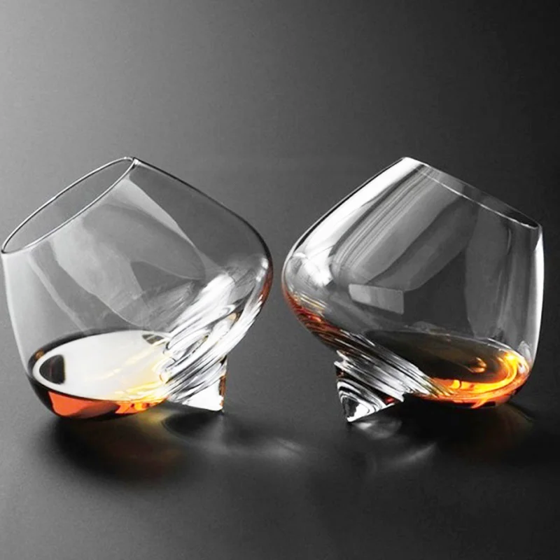 1Pc Irregular Whiskey Wine Glass Rotating High Belly Beer Whiskey Brandy Cocktail Drinking Wine Cup Tumbler Down Bar Glass