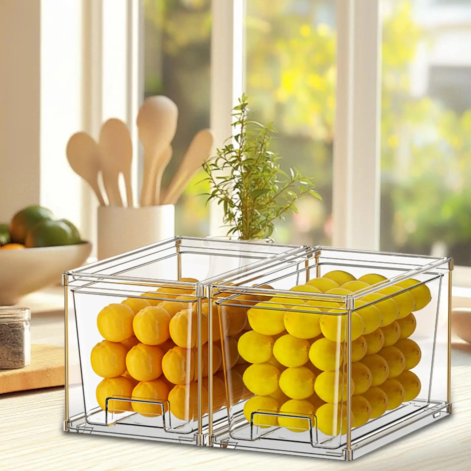 

2Pcs Fridge Organizer Boxes Storage Boxes Drawer Versatile Acrylic Transparent Containers Stackable for Cupboard Household