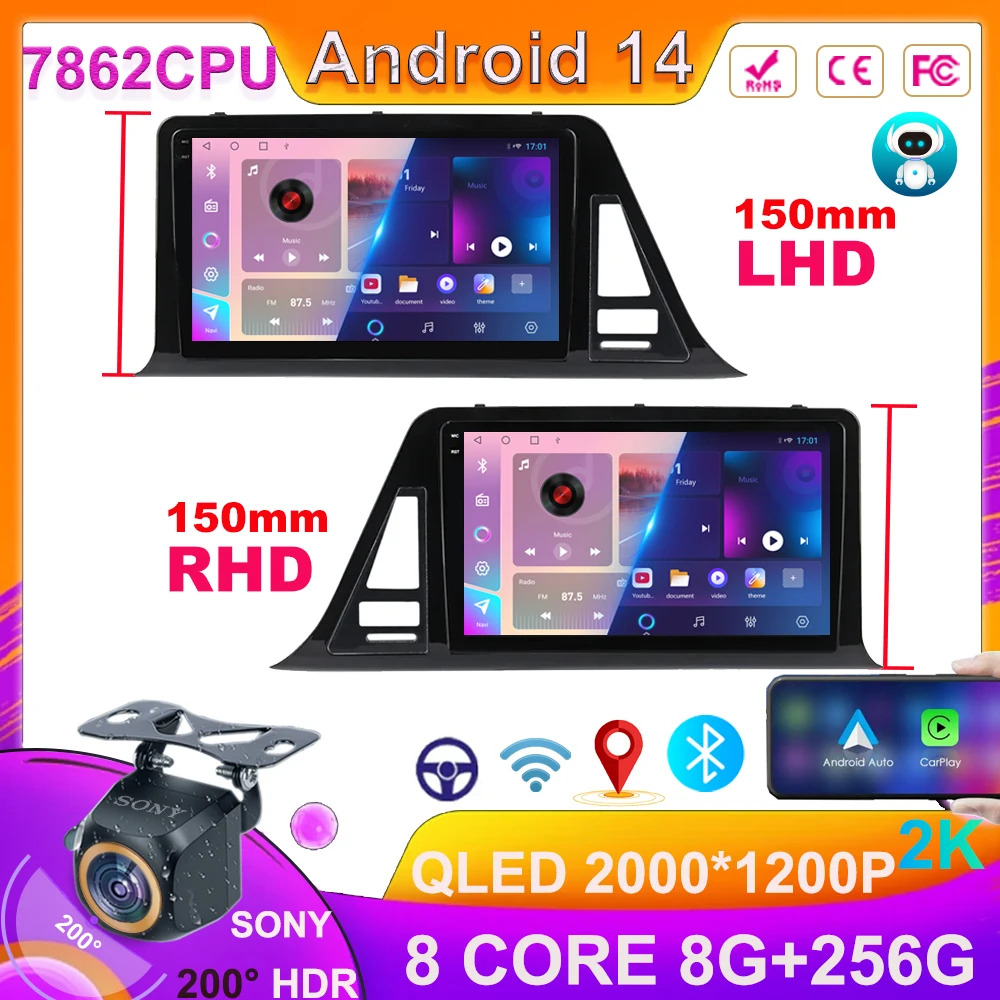 

150MM Android 14 For Toyota C-HR CHR 2016 - 2020 LHD RHD player multimedialna nawigacja Carplay Radio GPS Carplay No 2din DVD