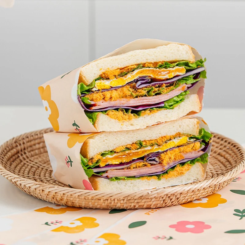 50Pcs Sandwich Packaging Paper Food Grade Oil Resistant Paper Natural Color Meal Tray Pad Paper