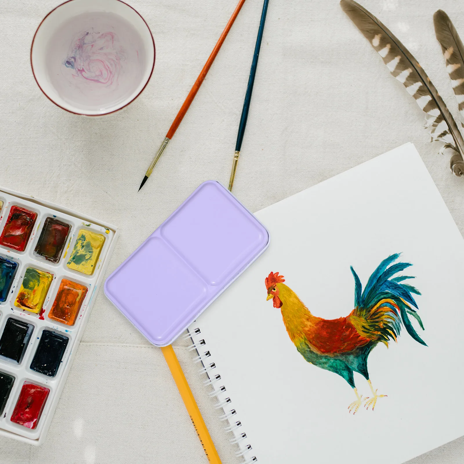 

Watercolor Paint Portable Palette Purple Iron Tin DIY Compartments Mixing Watercolor Paint Tray Travel Art Tool