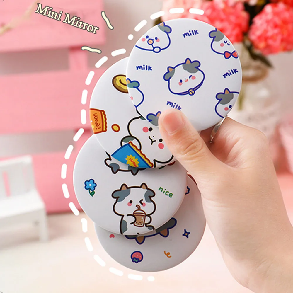 Cute Cow Pattern Makeup Mirror Practical Outdoors Pocket Mirror Gift For Birthday