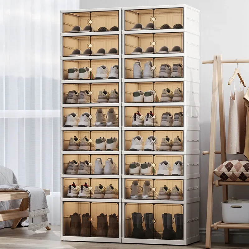 Household plastic shoe box Transparent shoes Double door storage box Storage thickened large multi-layer multi-functional locker