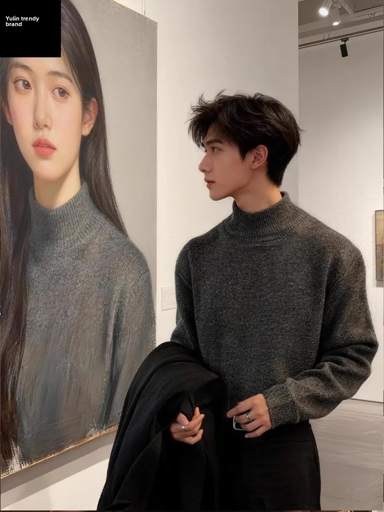 

Мужской вязаный свитер с высоким воротником Korean Sle Thiened Deep ey f, базовая одежда для ношения под одеждой, чистый крой, верхняя одежда для зимы