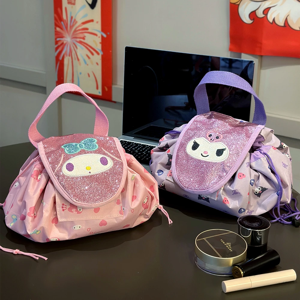 

Cartoon Sanrio Kuromi Pom Pom Purin Hello Kitty Drawstring Storage Bag Large Capacity Portable Storage Bag