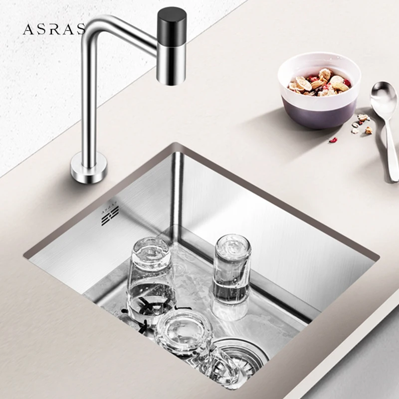 

ASRAS High Pressure Cup Washer Bar Counter kitchen Sink 304 Stainless Steel Handmade Brushed For Milk Tea Cafe Shop