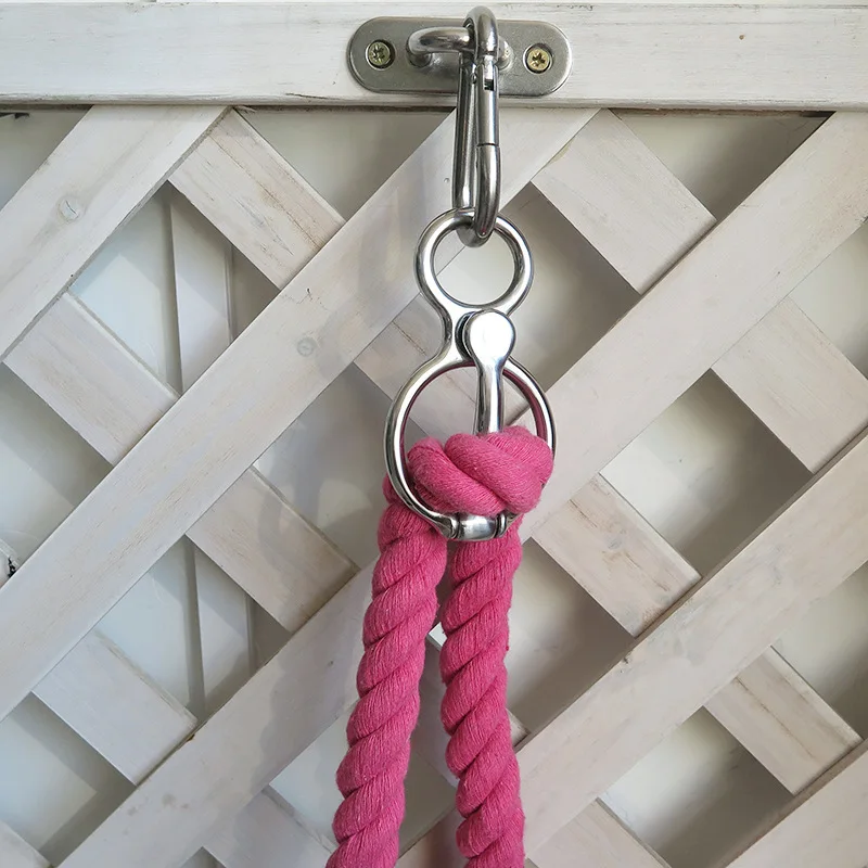 1 set di anelli per legare il cavallo in acciaio inossidabile, dispositivo per allenamento, sicurezza del cavallo, rilascio della corda incrociata, parti equestri, attrezzatura per l'allenamento del cavallo