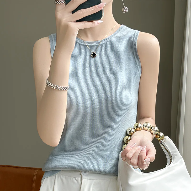 2024 Spring and Summer New Women Cashmere Vest O-Neck Soft Sleeveless Knitted Vest