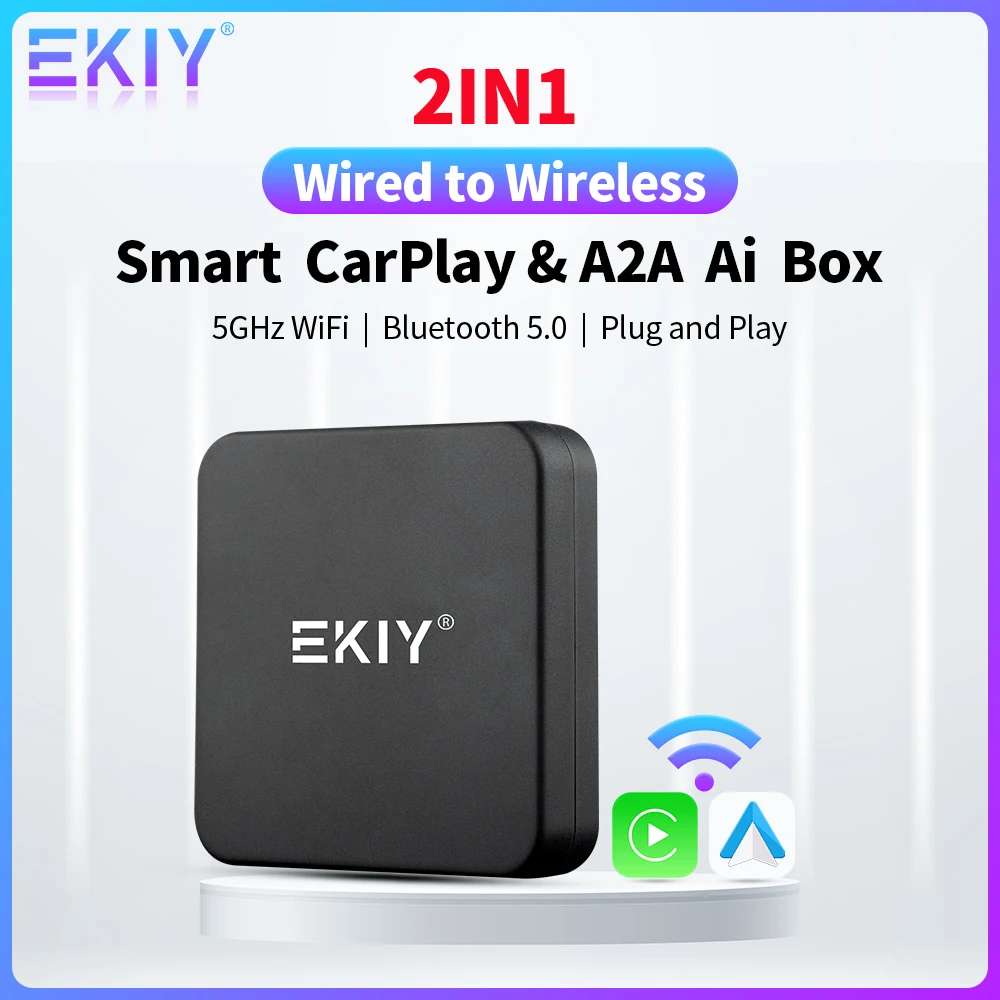 EKIY 미니 카플레이 스마트 박스 무선 안드로이드 자동 어댑터, 자동차 플레이 동글 플러그 앤 플레이, 폭스바겐 도요타 푸조 볼보용 