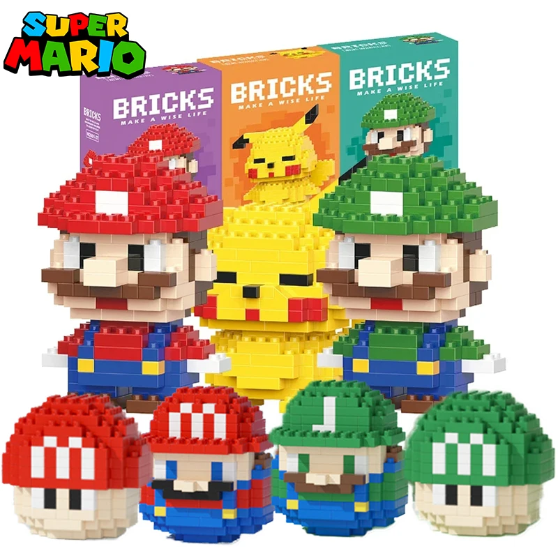 

NEW Mini Super Mario Bros Building Blocks Cartoon Luigi Pokemon Pikachu Assembled Toys Educational Bricks Toy Diy Kids Gift