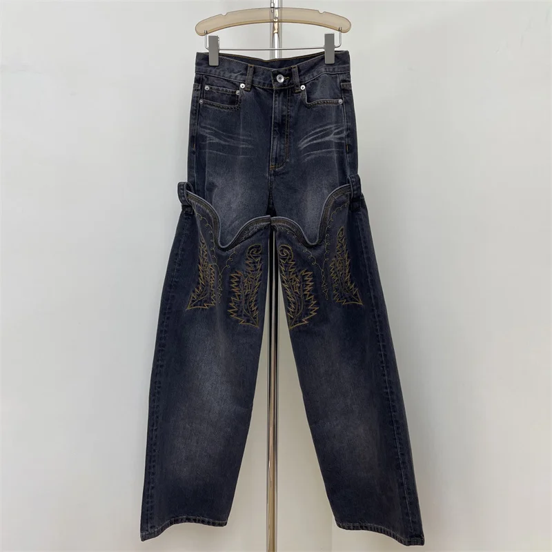 

Women's pants New high waisted straight leg pants for summer 2025 pure cotton embroidered women's jeans Detachable denim shorts