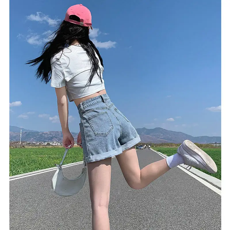 ゆったりとしたワイドレッグAライン オーツ レディース カジュアルデニム ロールアップヘム ハイウエスト サマーファッションデザイン 多用途ジーンズ オーツ