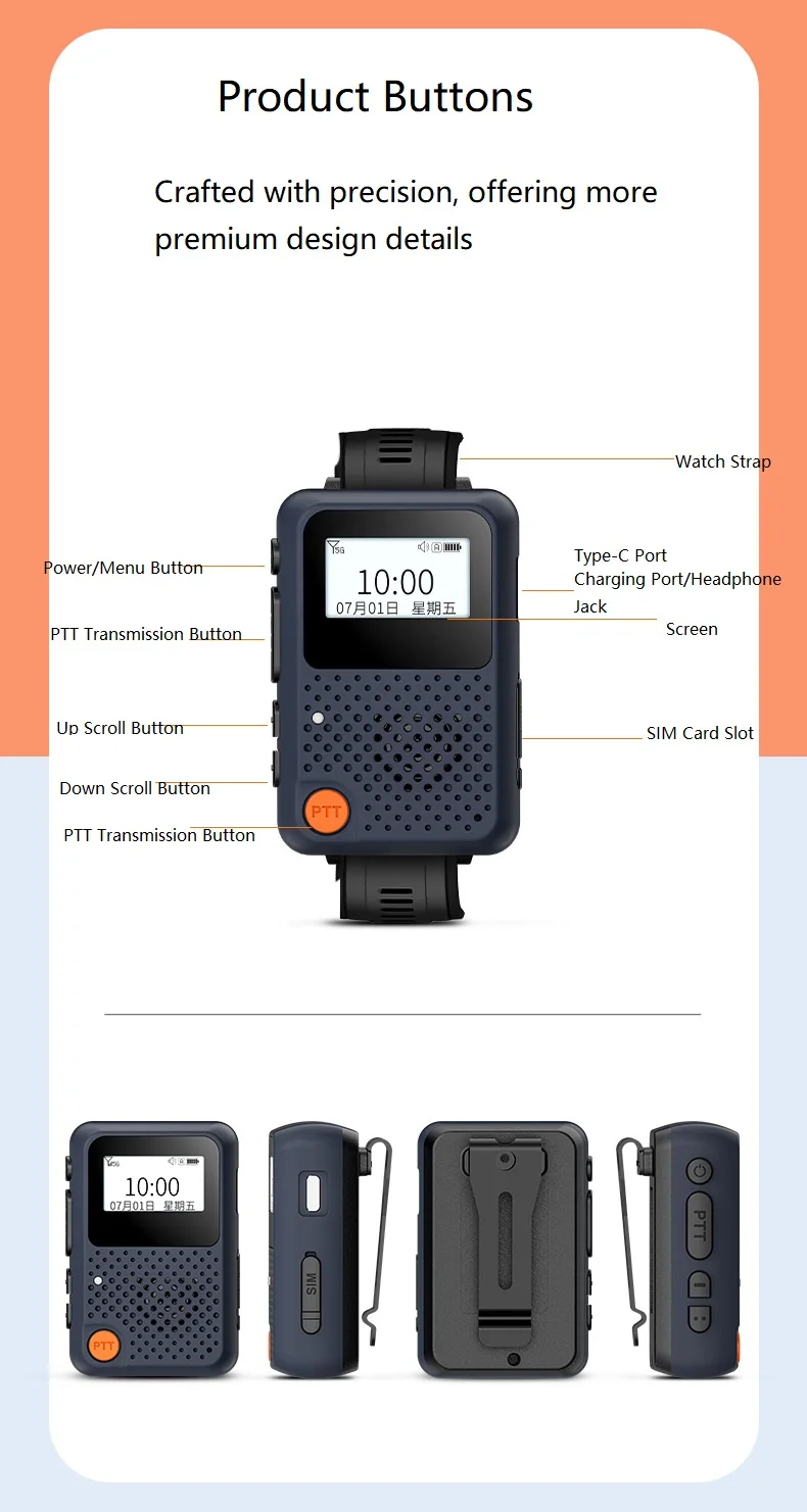 Mini reloj portátil con intercomunicador a nivel nacional y tarjeta SIM para actividades al aire libre como senderismo y ciclismo (hasta 5000 km).