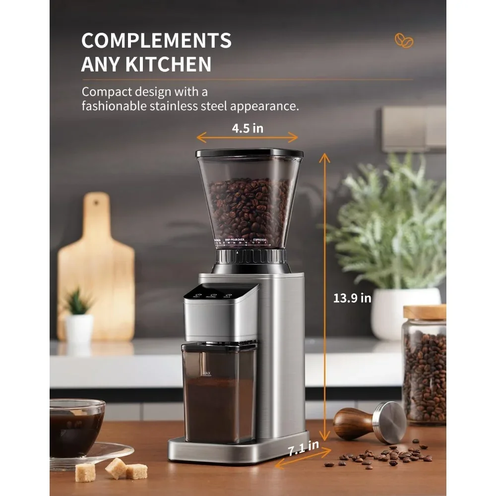 Electric Coffee Grinder, Conical Burr & Adjustable Touchscreen with 48 Precise Settings, Coffee Bean Grind