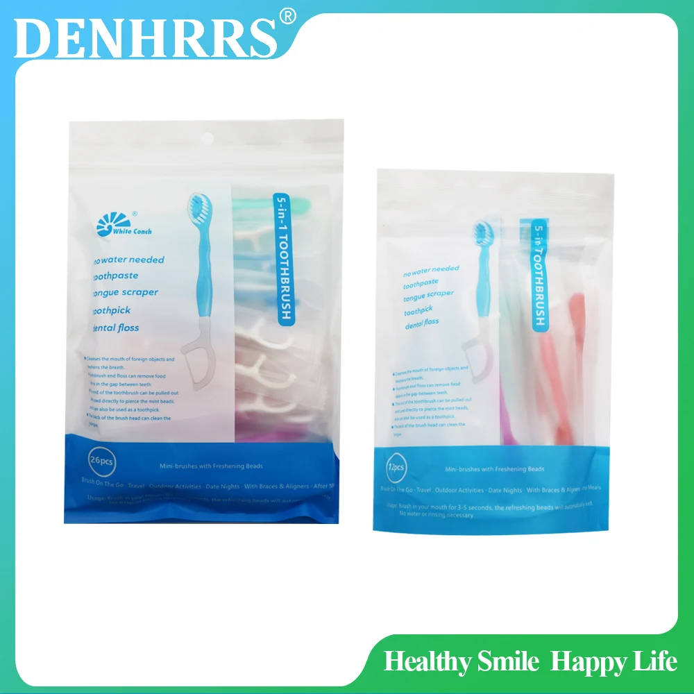 

1Pack Portable 5-in-1 toothbrush dental floss 12/26pcs for oral cleaning disposable toothbrush for adults