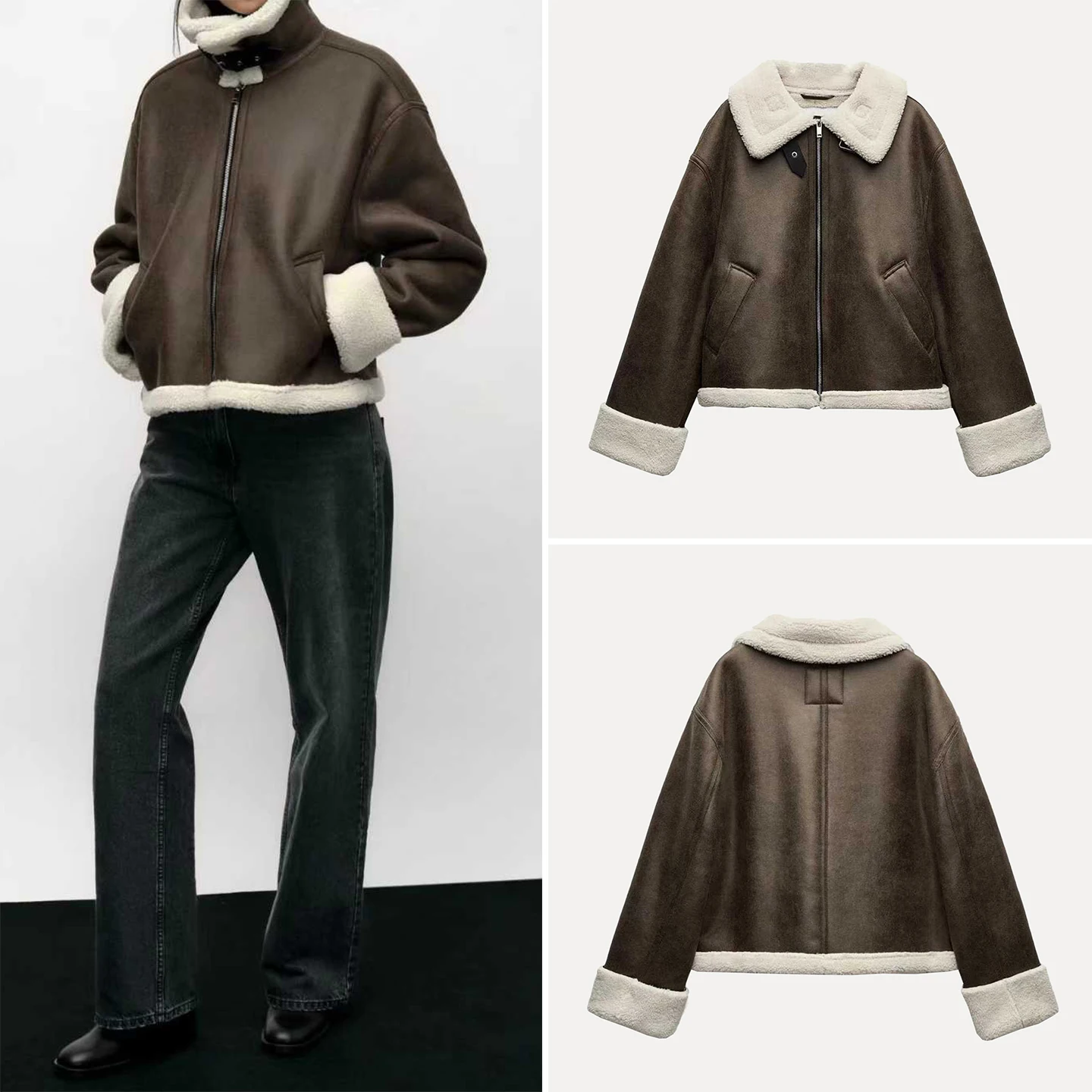 Z المرأة الرجعية طوق طويل Sve الفراء الجلود ort معطف دافئ الوقوف صالح السيدات ملابس خارجية للاستخدام اليومي خريف 2025 #1