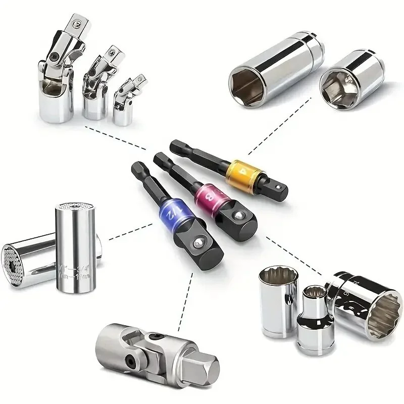 JUSTINLAU 3PCS Color Steel Ball Extension Rod Electric Socket Wrench Conversion Tool Set Square Electric Drill Adapter Rod
