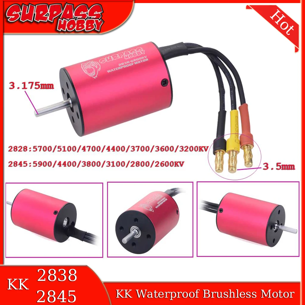 Surpass Hobby KK 2838 2845 2800KV 4400KV Waterproof Brushless Motor 3.175mm Shaft for Wtloys Remo Hobby XLH Timaya Redcat RC Car