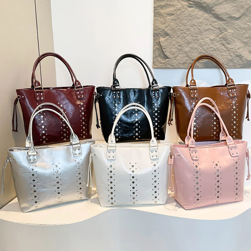 

Simple Underarm Bag For Women New Trendy Y2K Style Rivet Tote Bag Fashion Versatile PU Leather Commuter Single Shoulder Handbag